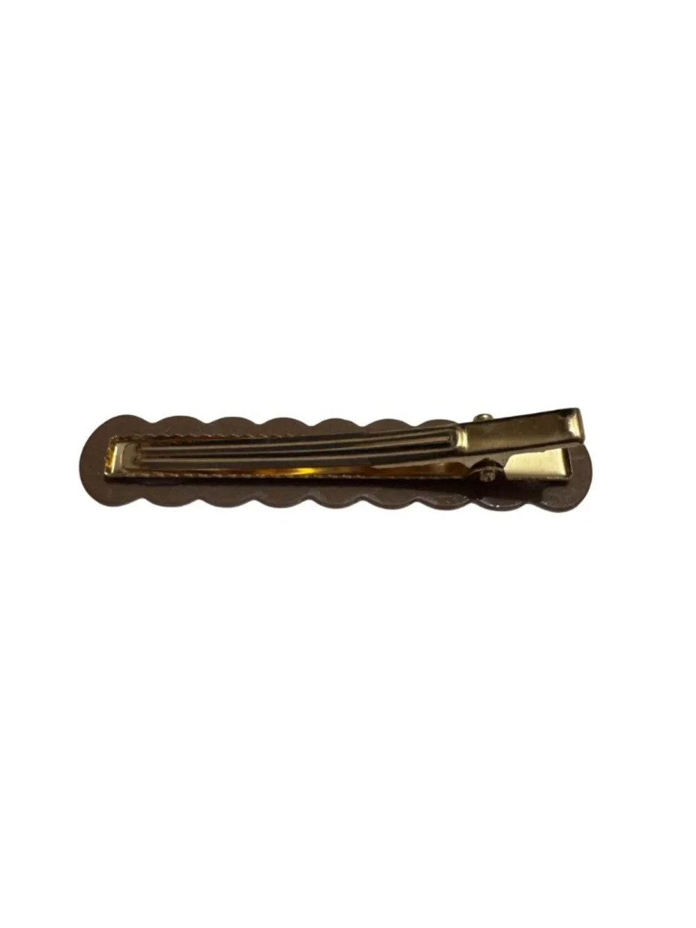 Brown Scalloped Gold Tone Alligator Hair Clip Metal Hair Accessory NEW